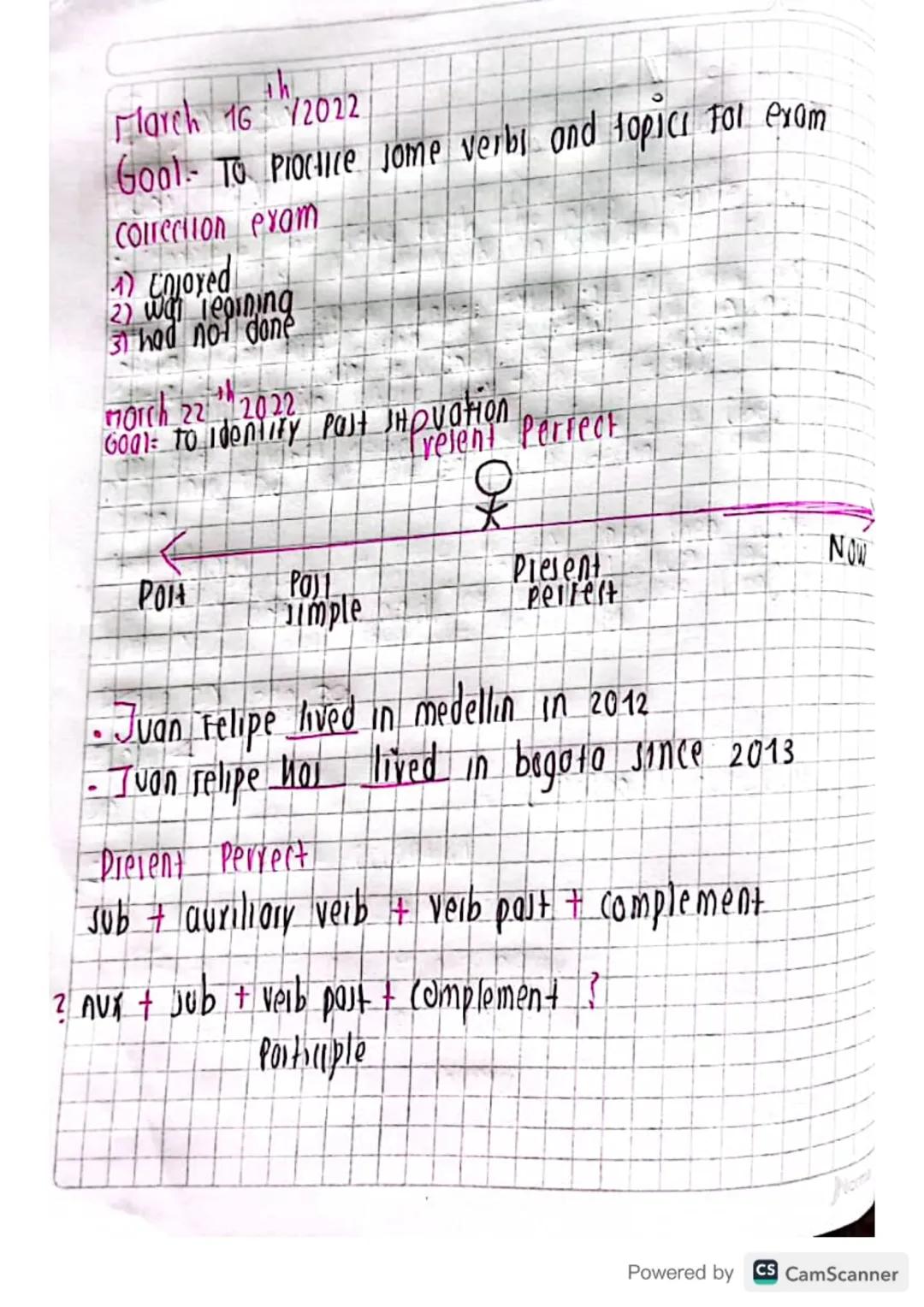 Date = March 29th 122
Gool: To diferenciate present tenses and uses.
Topic = Present tenser Jumple con continuous
Present Perfect
Sub + have