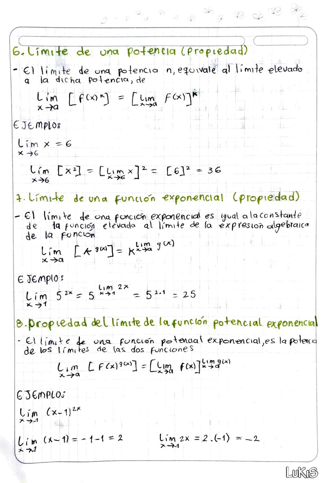 c) PROPIEDADES DE LOS LÍMITES
1. Propiedad del límite de una suma
- El límite de la suma de dos funciones Fyg es la suma de los
limites.
Lim