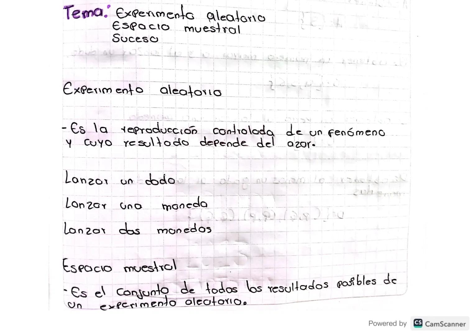 Tema. Experimento aleatorio
Espacio muestral.
Suceso
Experimento
aleatorio
- Es la reproducción controlada de un fenómeno.
y cuyo resultado