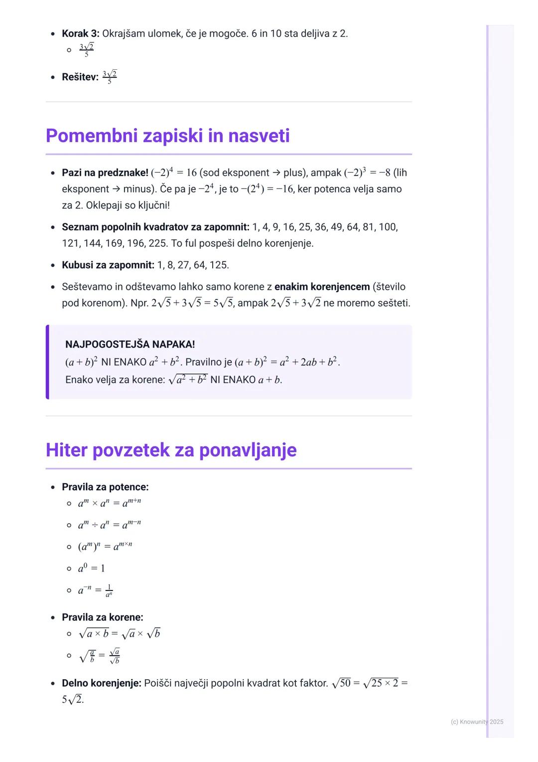 # Potence in koreni
Uvod v potence in korene
Potence so v bistvu okrajšava za večkratno množenje istega števila s samim
seboj. Na primer,