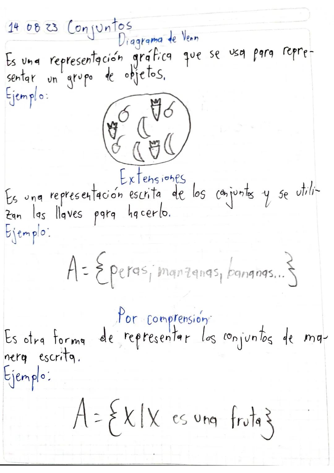 14 0823 Conjuntos
Diagrama de Venn
representación gráfica que se usa para repre-
objetos,
Es una
sentar un
Ejemplo:
un grupo
(
Extensiones
E