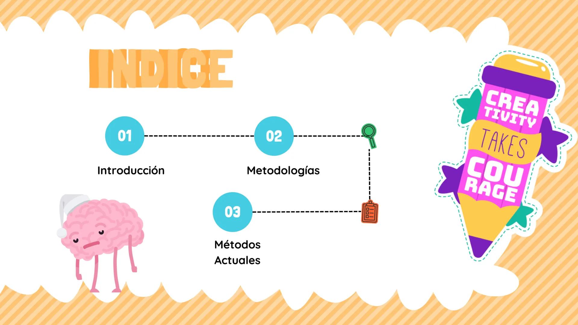INDICE
01
Introducción
03
02
20
Metodologías
CREA
TIVITY
TAKES
COU
RAGE
Métodos
Actuales INTRODUCCIÓN
TDAH
*¿Qué es el trastorno con déficit