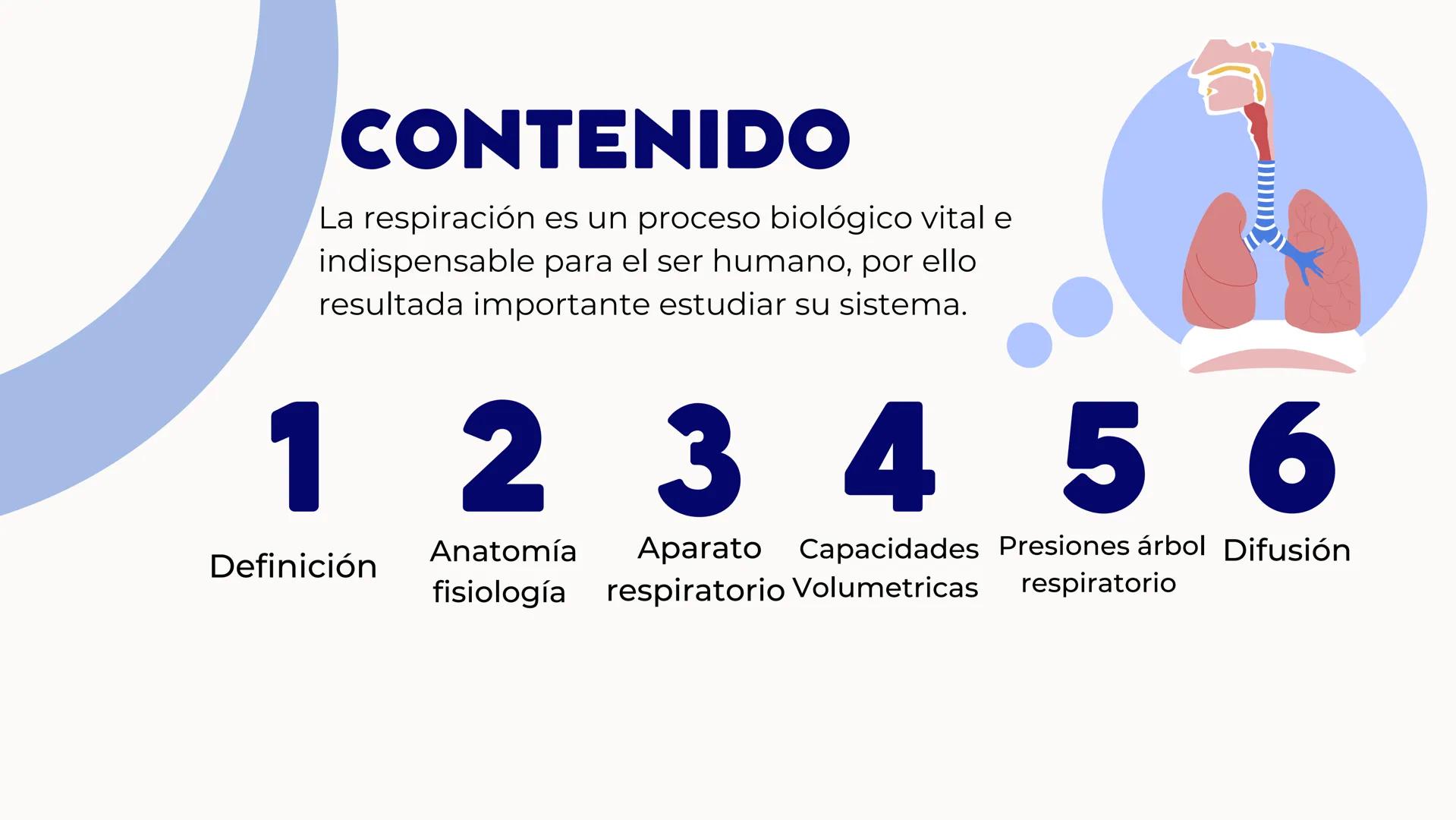 CONTENIDO
La respiración es un proceso biológico vital e
indispensable para el ser humano, por ello
resultada importante estudiar su sistema