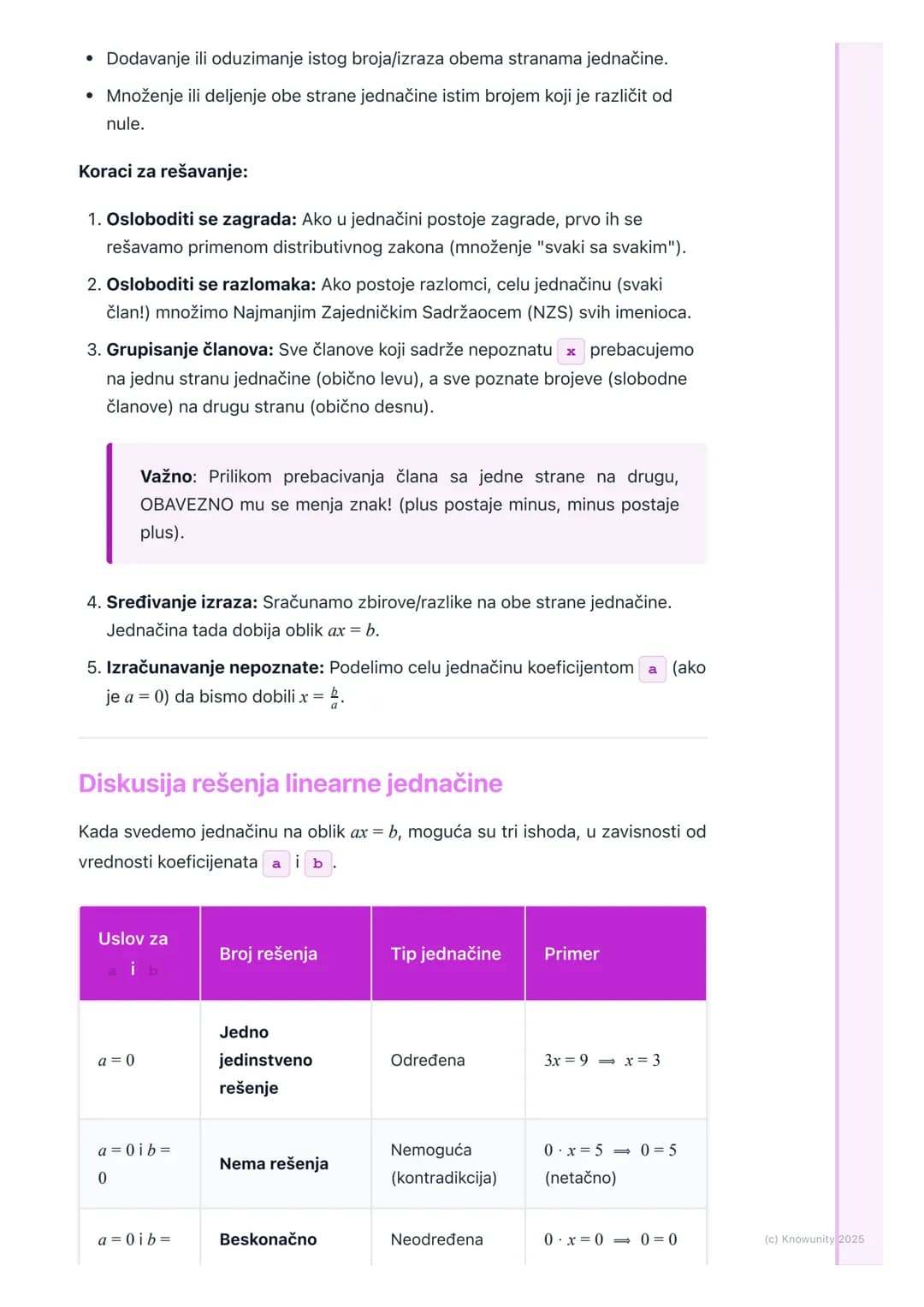 # Linearne jednačine sa jednom
nepoznatom
Uvod u linearne jednačine
Linearne jednačine sa jednom nepoznatom su najosnovniji tip jednačina.