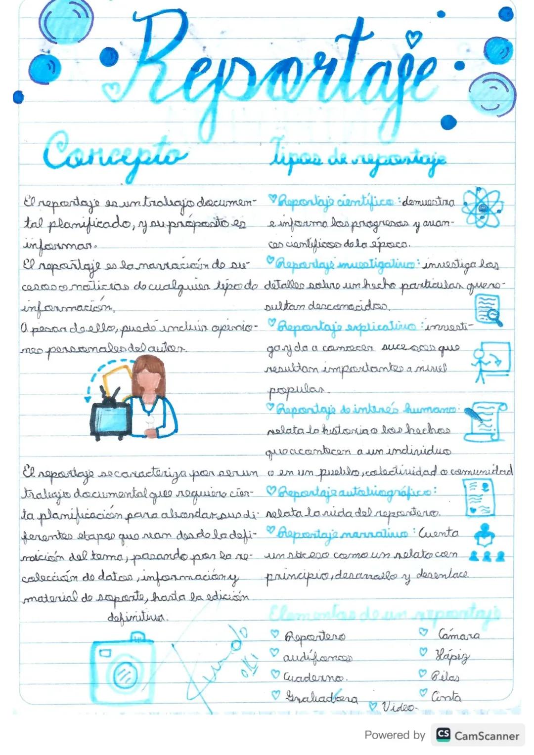 •Reportaje
Concepto
El reportaje es untralegio documen
tal planificado, you proporto es
informar.
El reportaje es la narración de su
ceroso