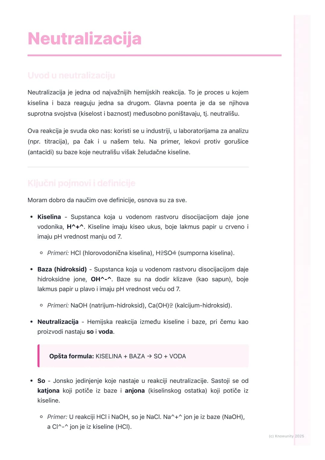 # Neutralizacija
Uvod u neutralizaciju
Neutralizacija je jedna od najvažnijih hemijskih reakcija. To je proces u kojem
kiselina i baza rea