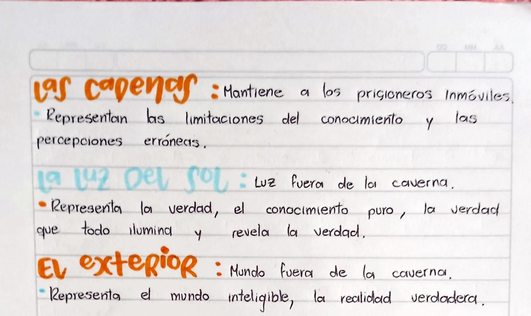 tes
LA CAVERNA DE
Platon
Alegoría, en dónde Platón utiliza a Sócia-
como personaje para exponer Sus ideas,
Se
describe
Un grupe de prisioner