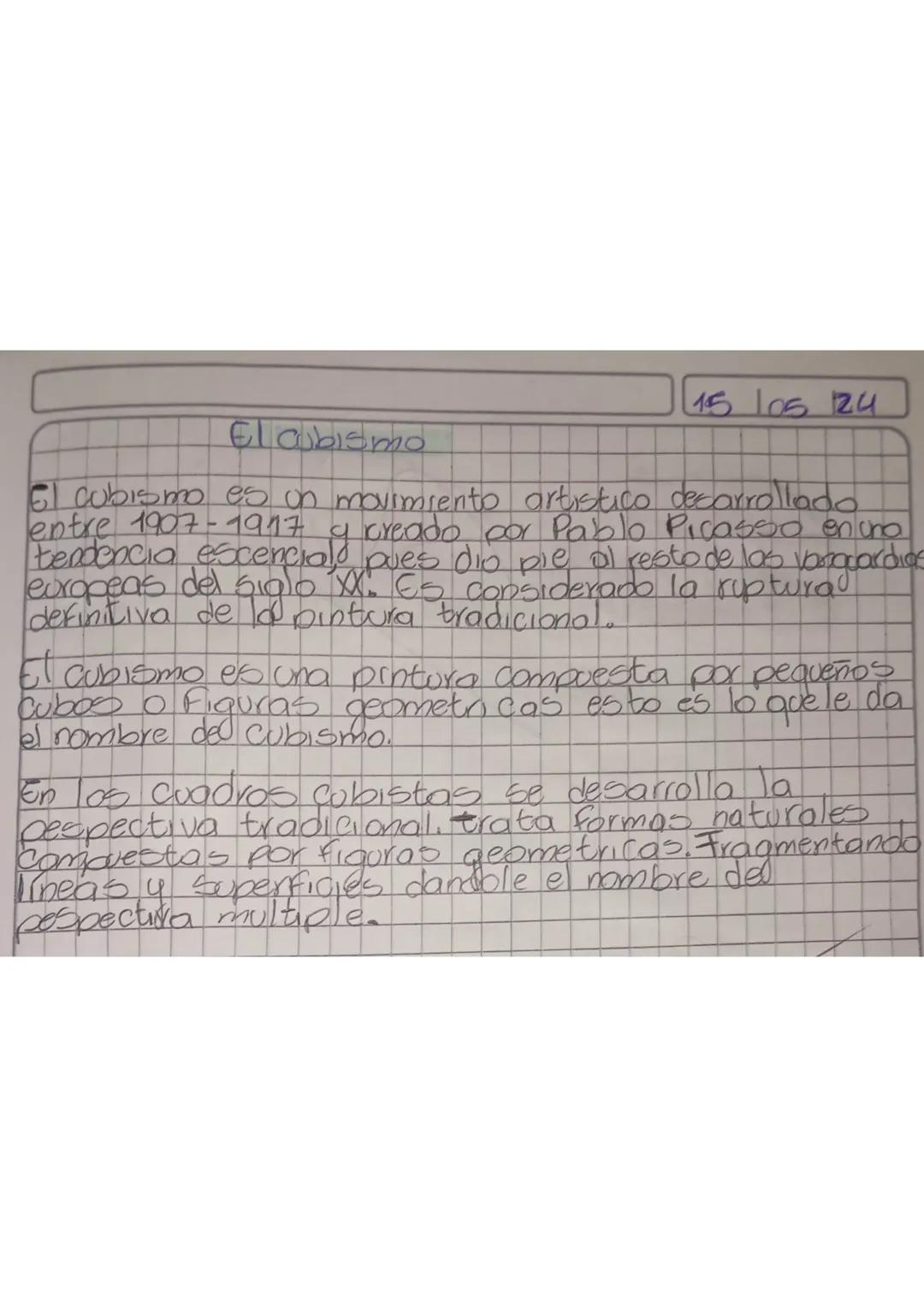 # El cubismo
15 105 124
El cubismo es un movimiento artistico desarrollado
entre 1907-1917 y creado cor Pablo Picasso en uno
tendencia esc