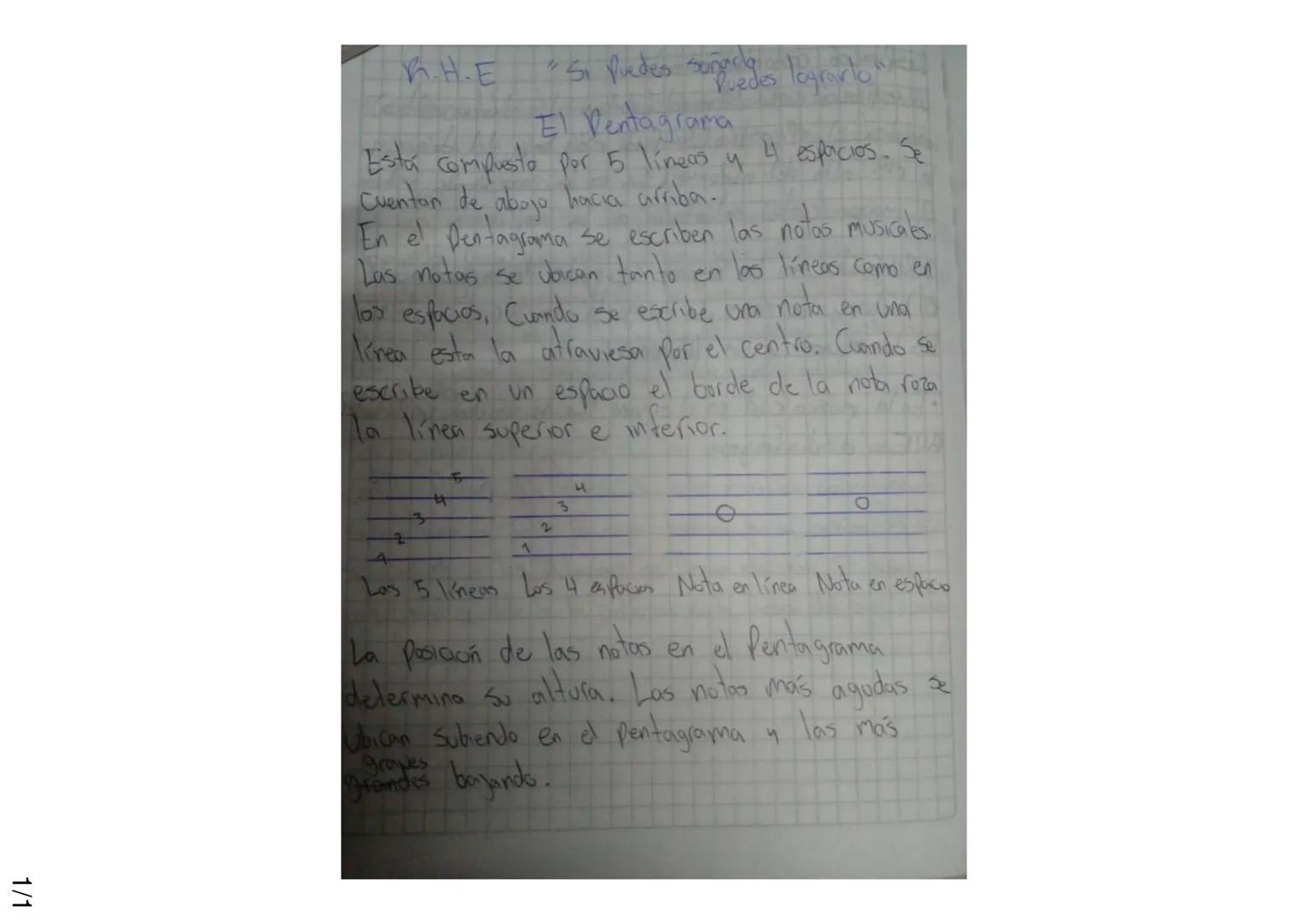 1/1
HE
"Si puedes soñarla to
Puedes
El Pentagrama
Está compuesto por 5 lineas y
Cuentan de abajo hacia arriba.
4 espacios. Se
En el Pentagra
