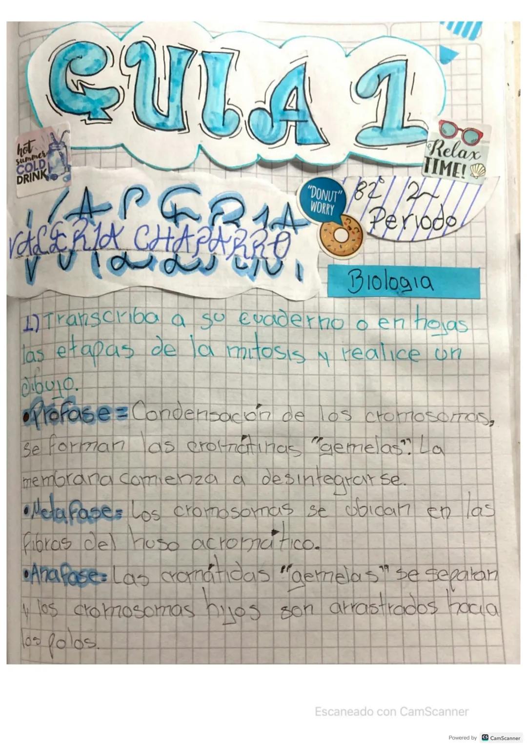 hot
summer
QUIA L
COLD
DRINK
"DONUT"
Relax
TIME!
WORRY Periodo
ZAPERIA 87
VALERIA CHAPARRO
Biologia
1) Transcriba a so evaderno o en hojas
a