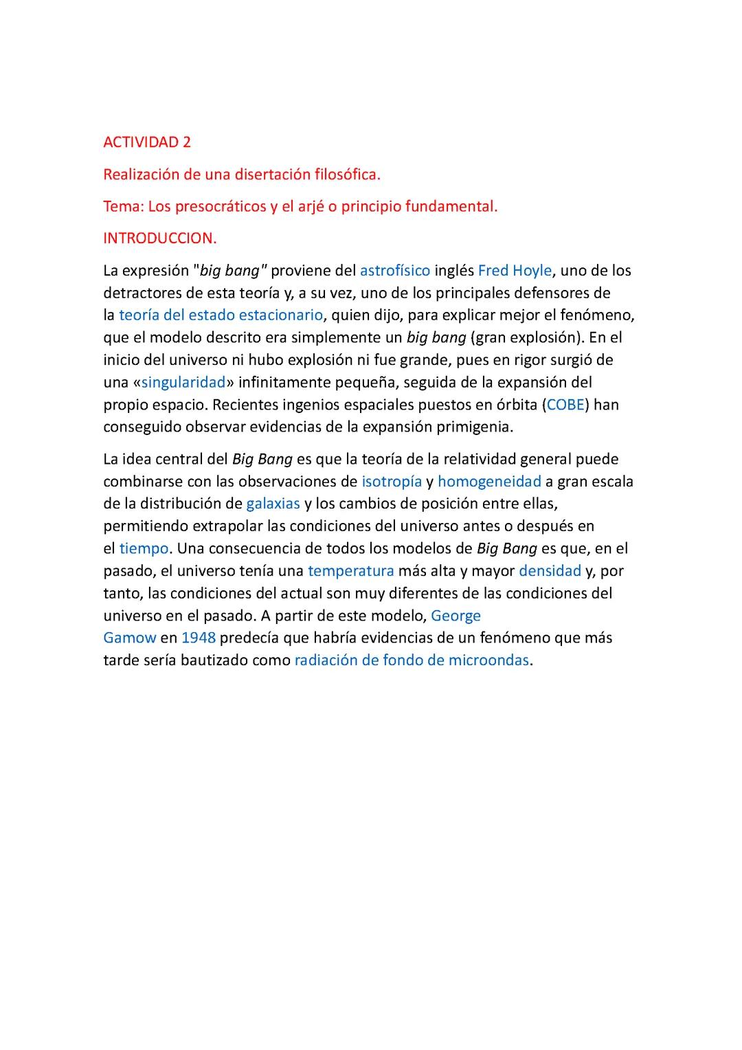 LOS PRESOCRATICOS Y LA TEORÍA DEL BING BANG