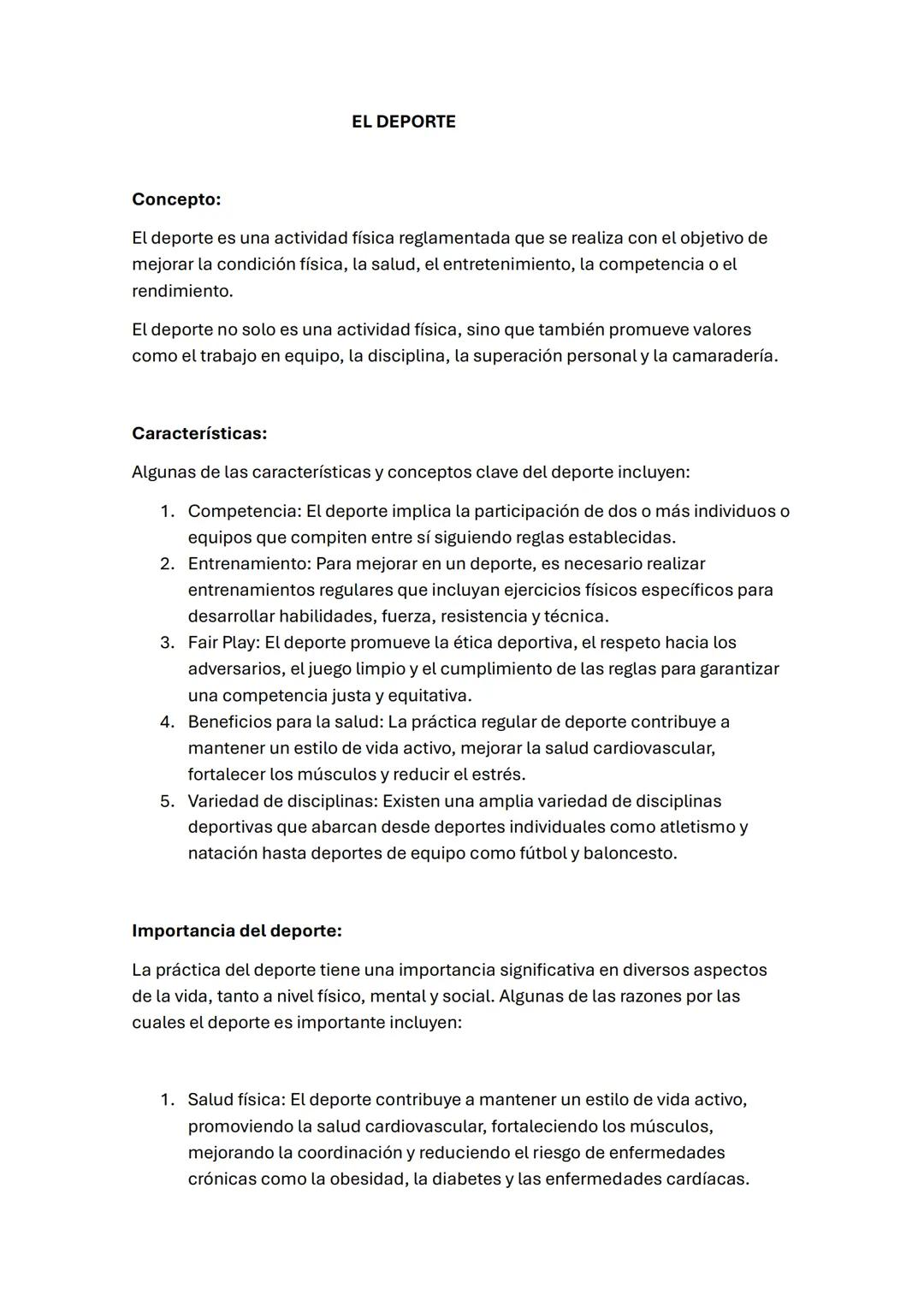 # EL DEPORTE
Concepto:
El deporte es una actividad física reglamentada que se realiza con el objetivo de
mejorar la condición física, la s