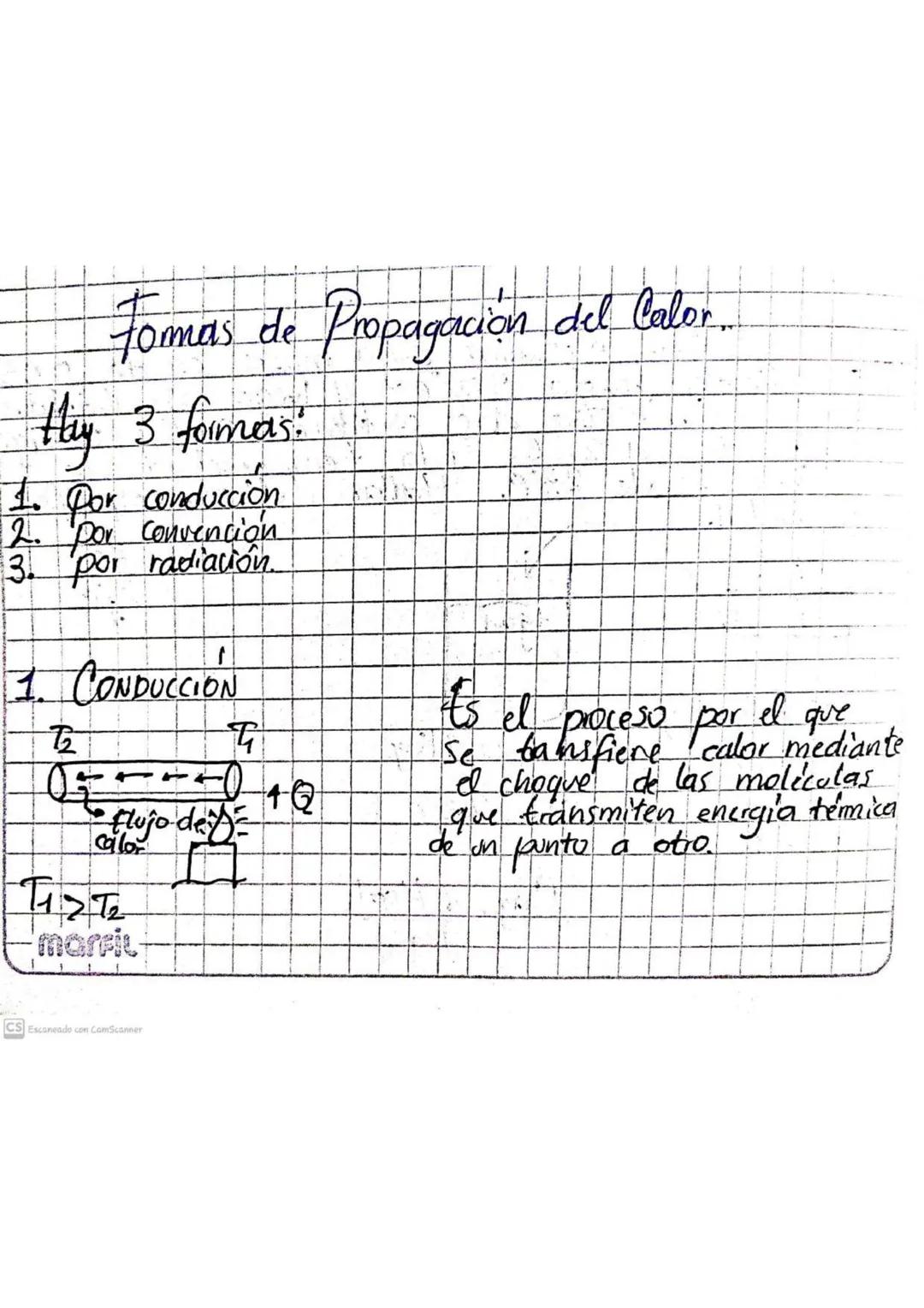 Formas de Propagación del Calor
Hey 3 formas:
1. Por conducción.
2. Por Convención
3. por radiación
1. CONDUCCION
T2
07
flujo de
calor
T12 T