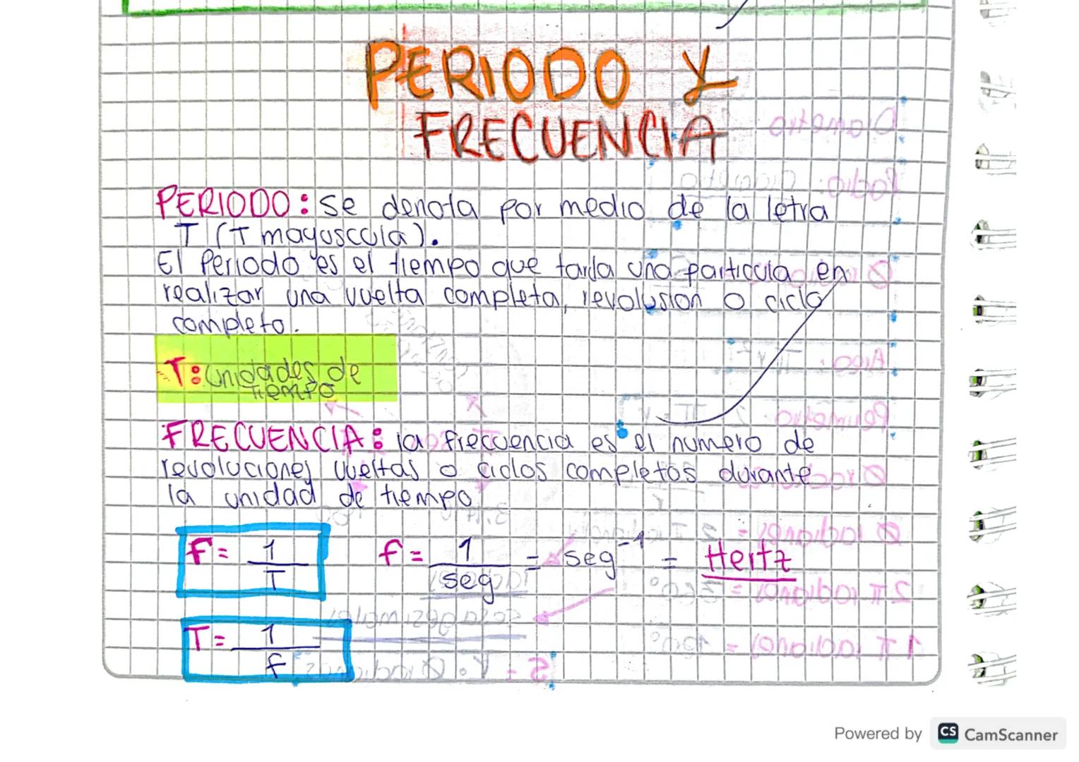 PERIODO Y
FRECUENCIA
PERIODO: se denota por medio de la letra
T (T mayuscula).
El Periodo es el tiempo que tarda una particula end
realizar