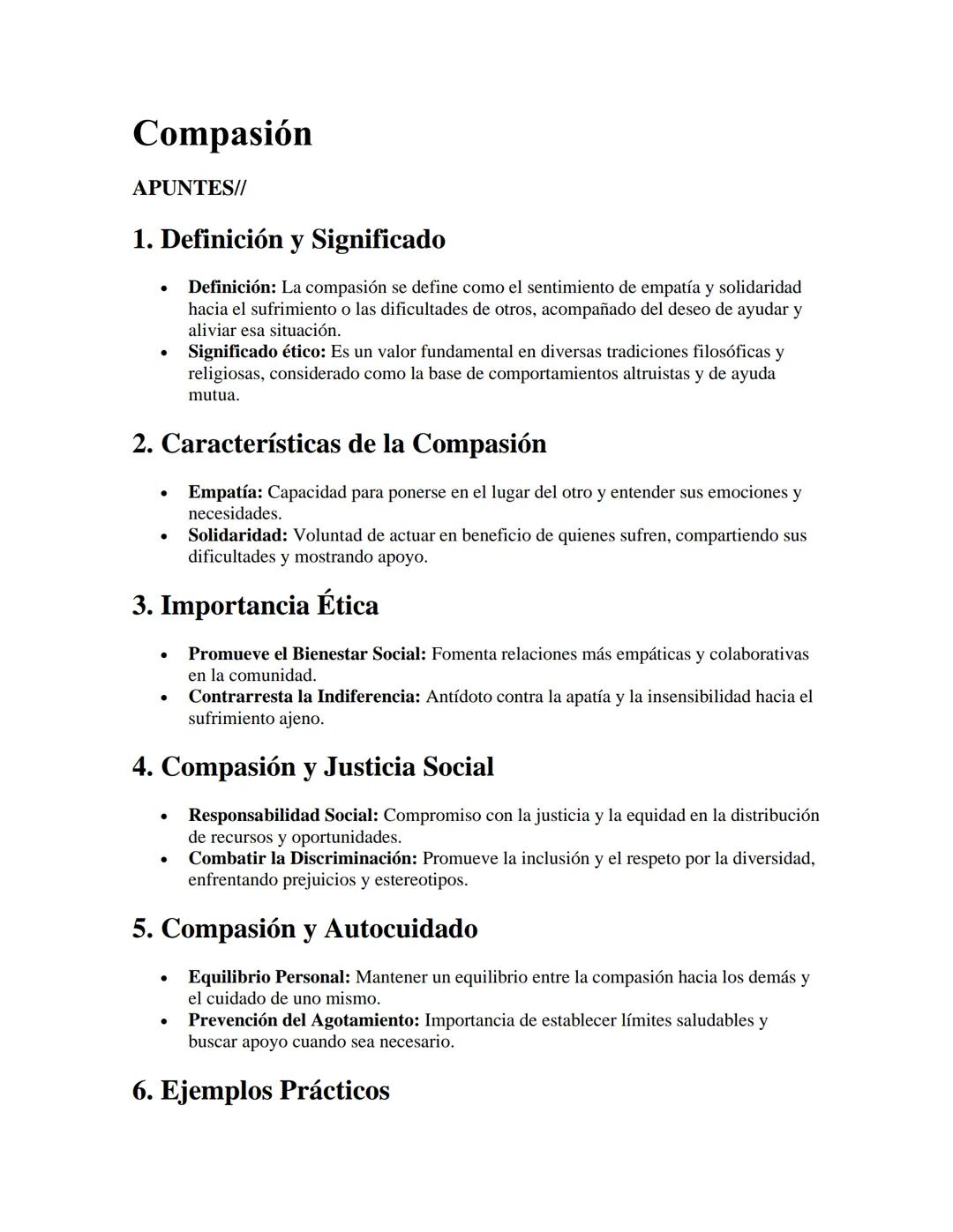 Compasión
APUNTES//
1. Definición y Significado
•
•
Definición: La compasión se define como el sentimiento de empatía y solidaridad
hacia el