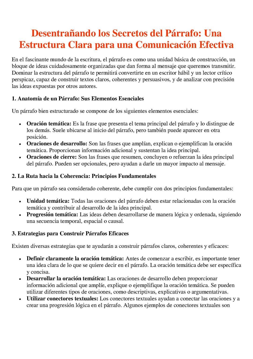 ESTRUCTURA DEL PÁRRAFO