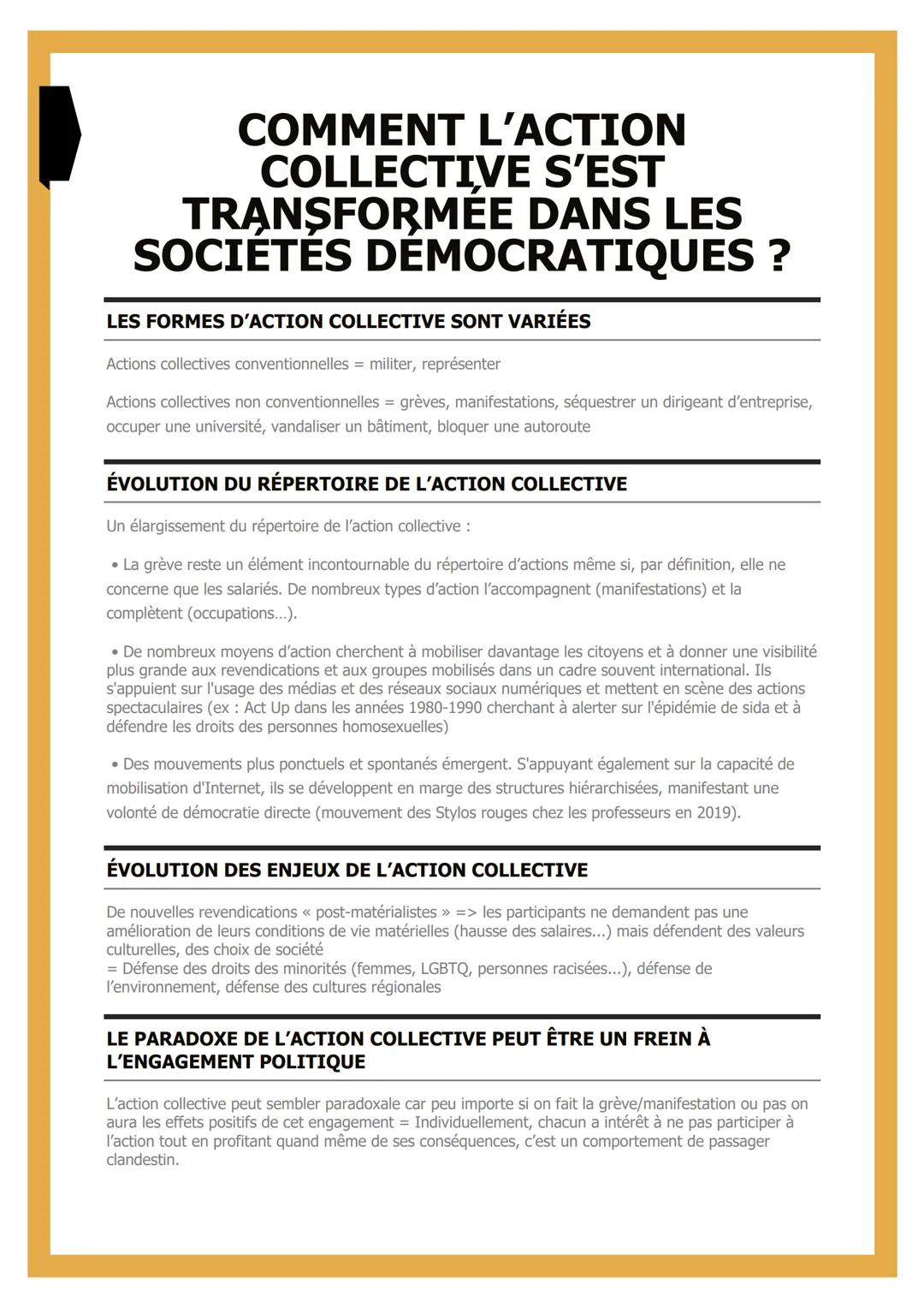 # COMMENT L'ACTION
COLLECTIVE S'EST
TRANSFORMEE DANS LES
SOCIETES DEMOCRATIQUES ?
LES FORMES D'ACTION COLLECTIVE SONT VARIÉES
Actions coll