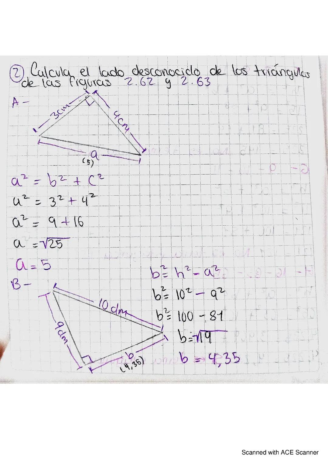 Ejercicio de teorema de pitágoras