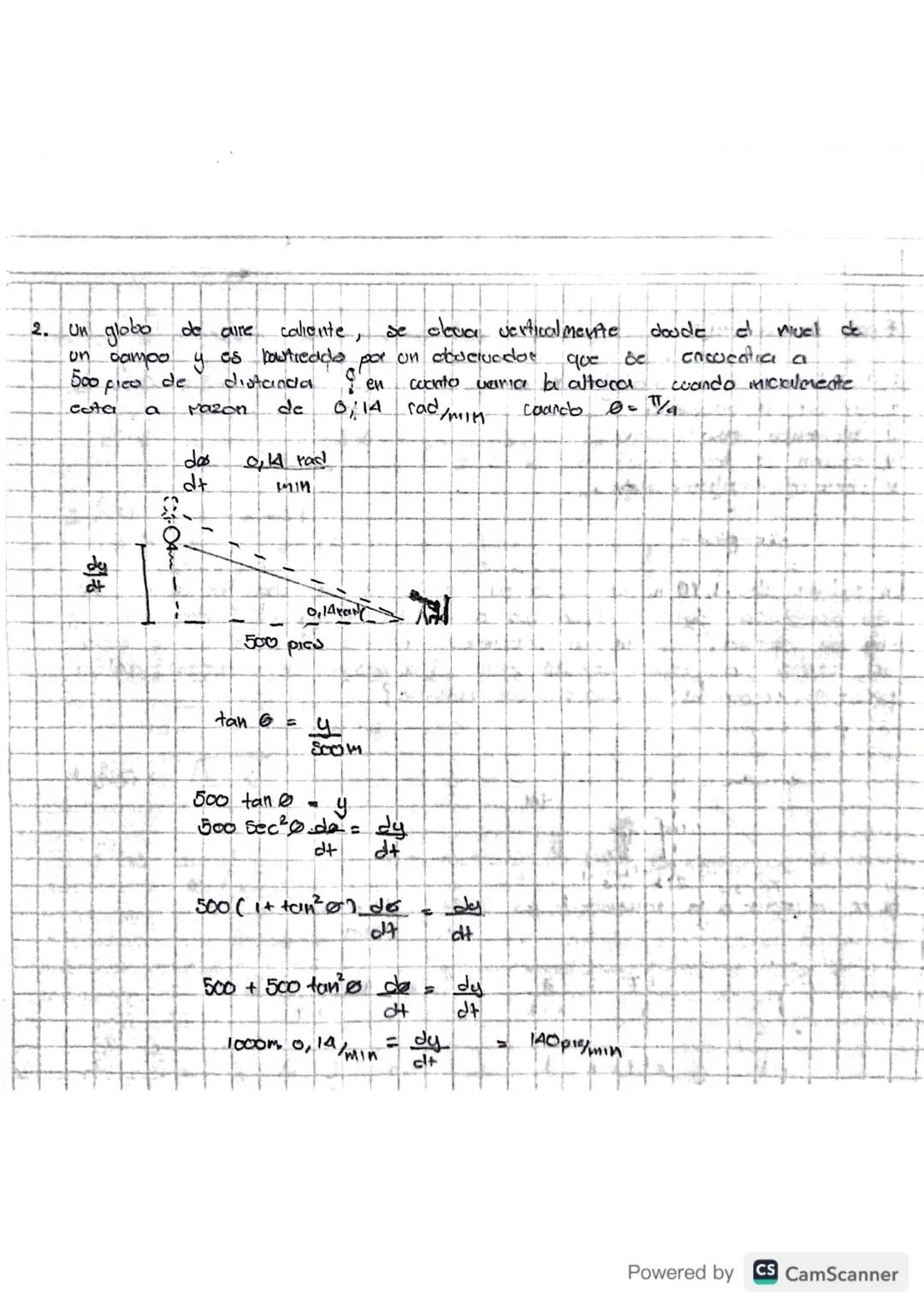 500
pied
de
2. Un globo de aire caliente, se eleva verticalmente doode el nuel
un campo y es boutredda por un observador
distanda I en
be
co