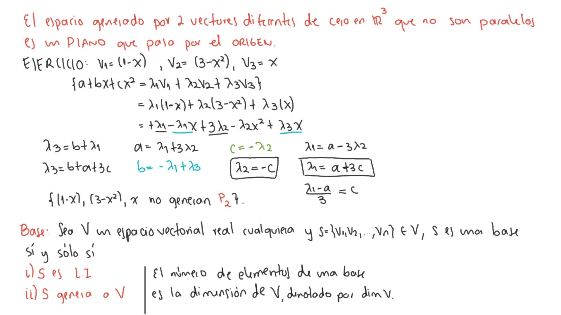 Generador: Sean V., Va.... Un elementos de V, entonces S= {V₁, V₂,... Un} generan a V, si para
cualquier elemento
en V, se cumple 2. V₁+22 V