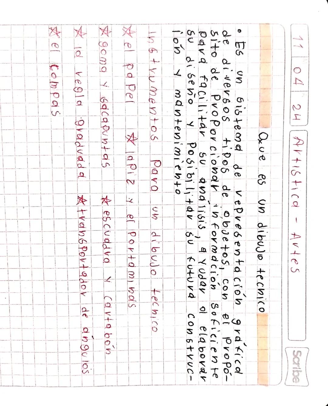 11 04
24 Artistica
-
Artes
Scribe
0
Es un
Que es un dibujo techico
Sistema de vepresentación gráfica.
tipos de objetos, con et Propo
sito de