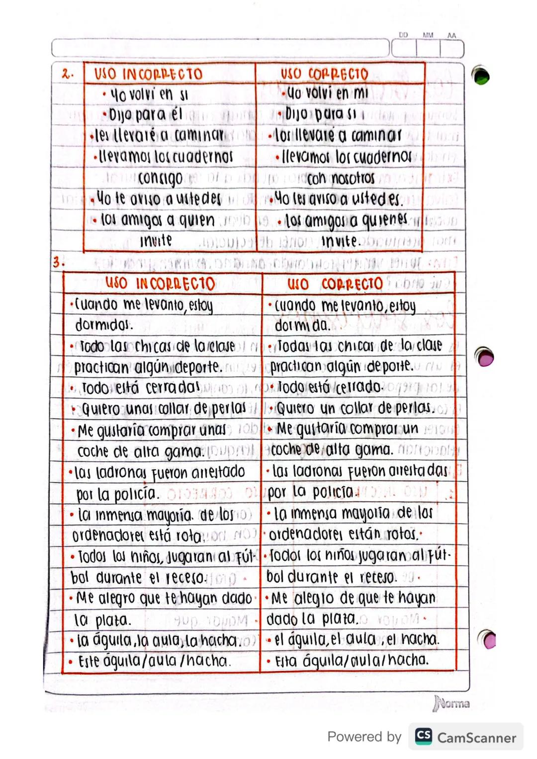 DD MM
AA
# los barbarismos
Son una palabra inconecta que consiste en pronunciar o escribir
mal los vocablos o en emplear palabras impropias.