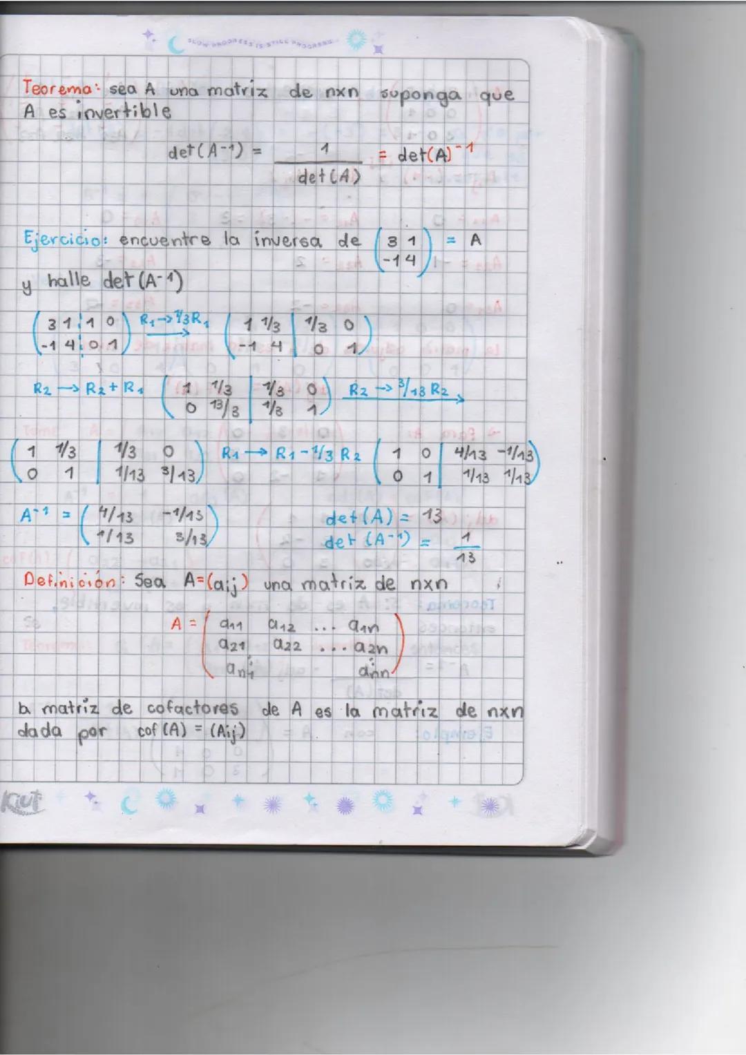 Ejercicios de matrices inversas y determinantes