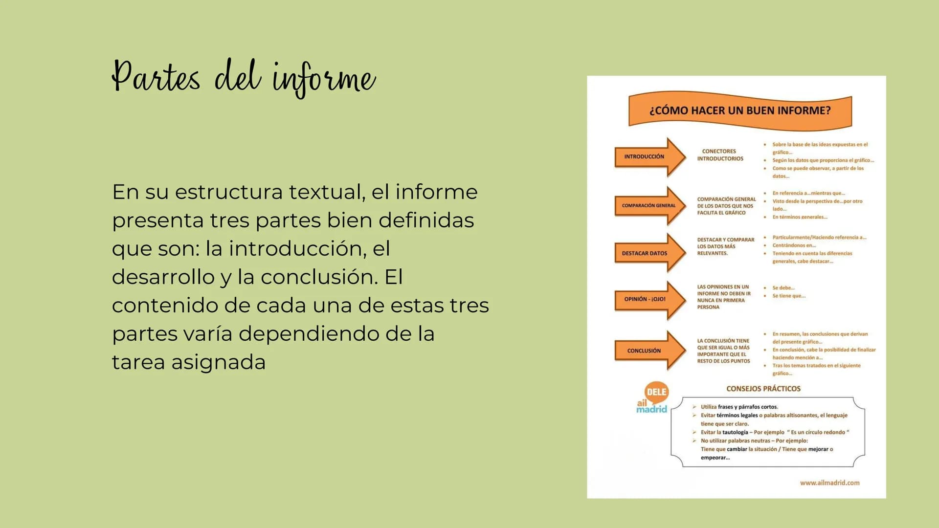 # ¿QUE ES EL INFORME ?
El informe es un texto en el
que se reporta información
sobre un tema y se formulan
conclusiones al respecto,el
prop