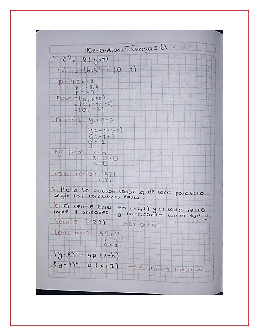 10A-10-Alanis Cabezos 11 08 21
### 3 datos importantes
- Vértice $(h,k)$ o $(0,0)$
- Vertical u horizontal:
- $(x-h)^2=4p(y-K)$ Wexsical