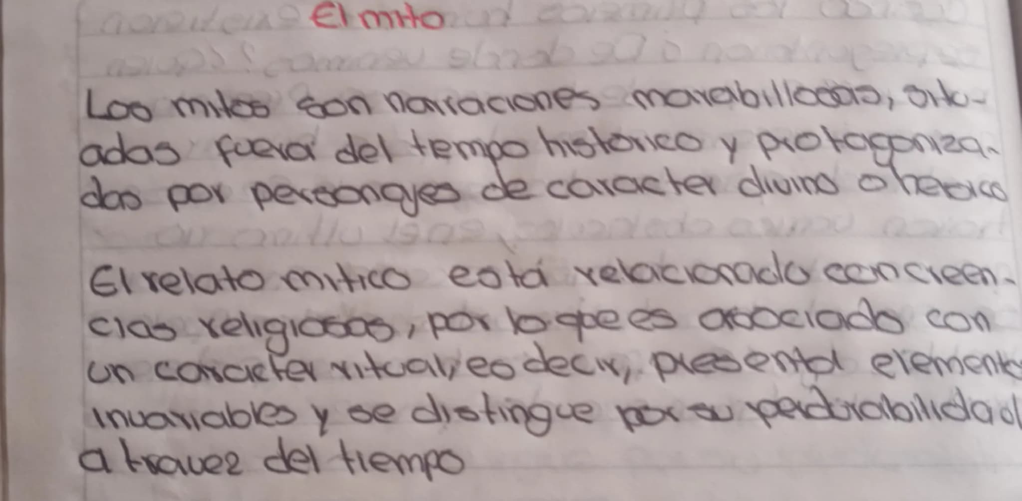 # El mito
Loo mitos son narraciones marabillosas, ortor
adas fuera del tempo historico y protagonizan
das por personajes de caracter divino
