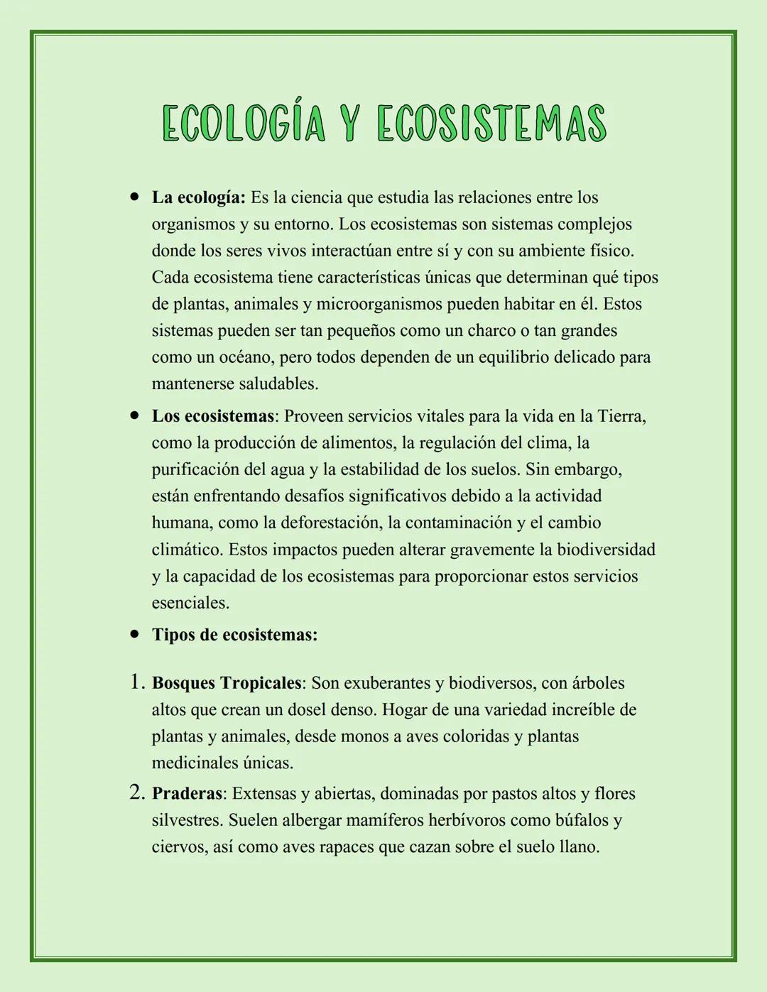 ECOLOGÍA Y ECOSISTEMAS
• La ecología: Es la ciencia que estudia las relaciones entre los
organismos y su entorno. Los ecosistemas son sistem