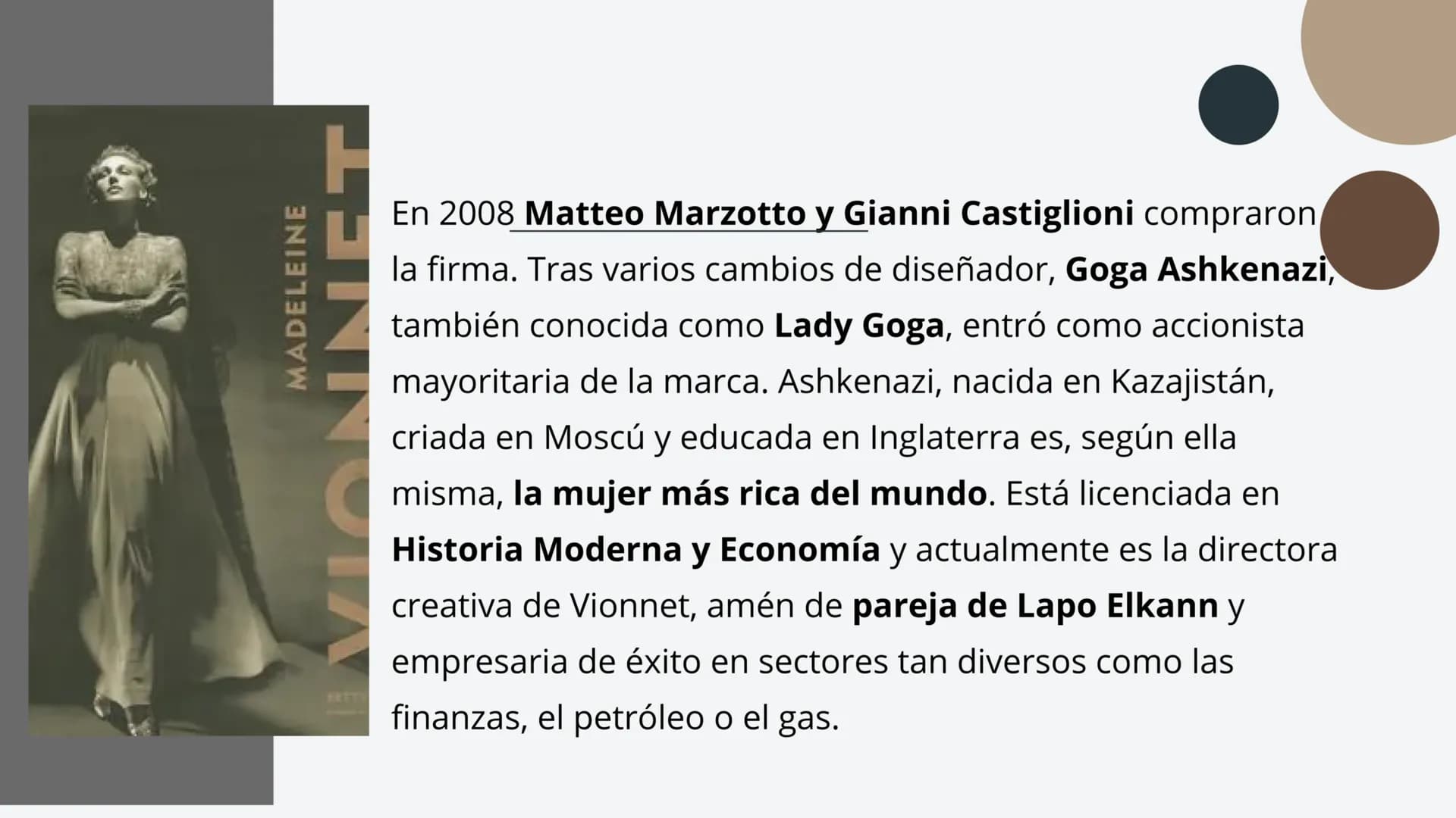 # MADELEINE VIONNET
Madeleine Vionnet, nacio el 22 de junio de 1876 -fue una diseñadora de alta costura francesa, y como tal, una de las fig