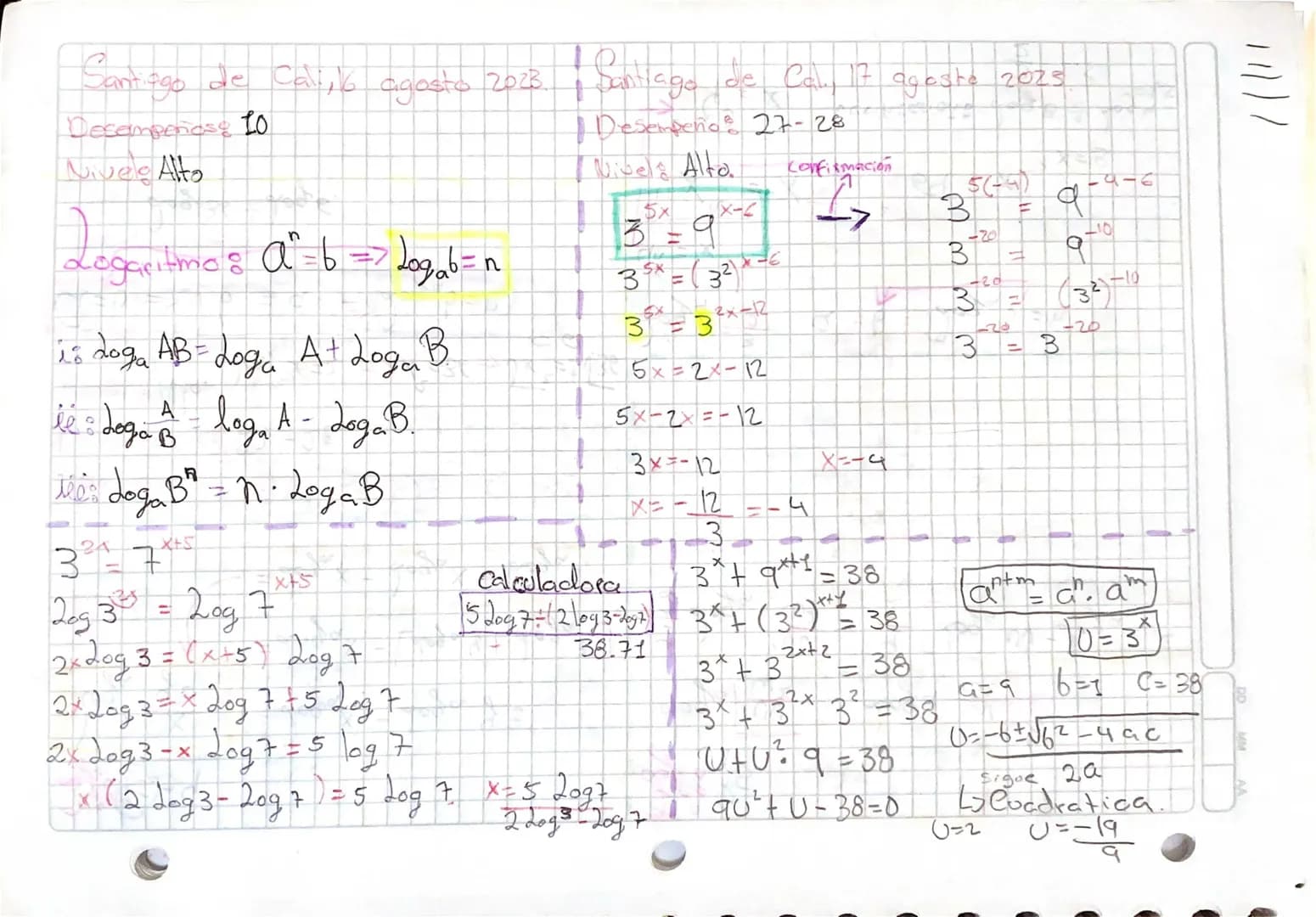 Santiago de Cali, 10/08/2023
Desempeños: 30
Nivel: Alto
* Factorial $\rightarrow n!$
* Principio multiplicativo.
* Principio aditivo