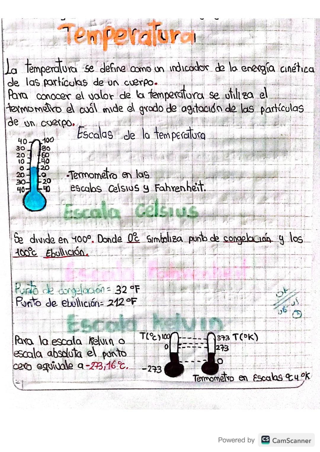 Temperatural
La temperatura se define como un indicador de la energía cinética
de las particulas de un cuerpo..
Para conocer el valor de la