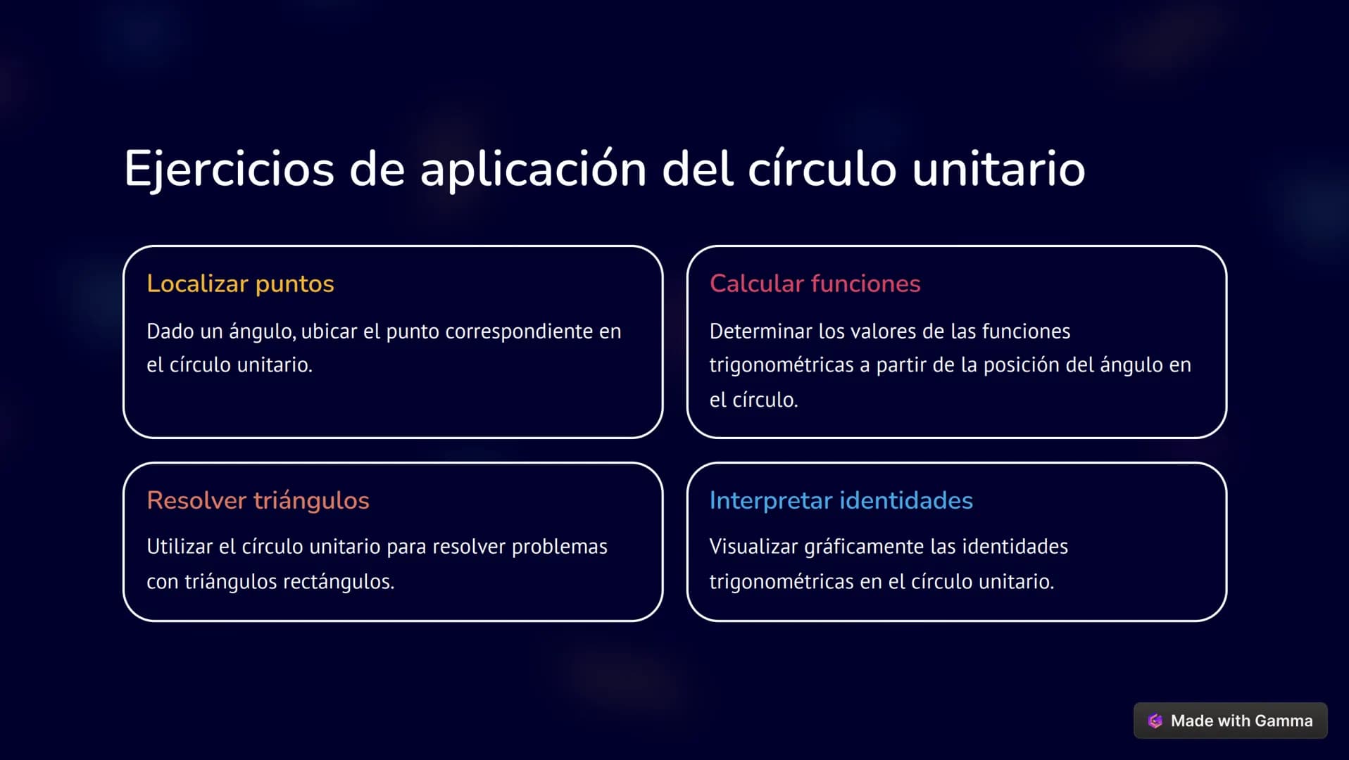 Definición y características del círculo
unitario
r un texto
abras sin
original.
1 Definición
El círculo unitario es un círculo con
radio