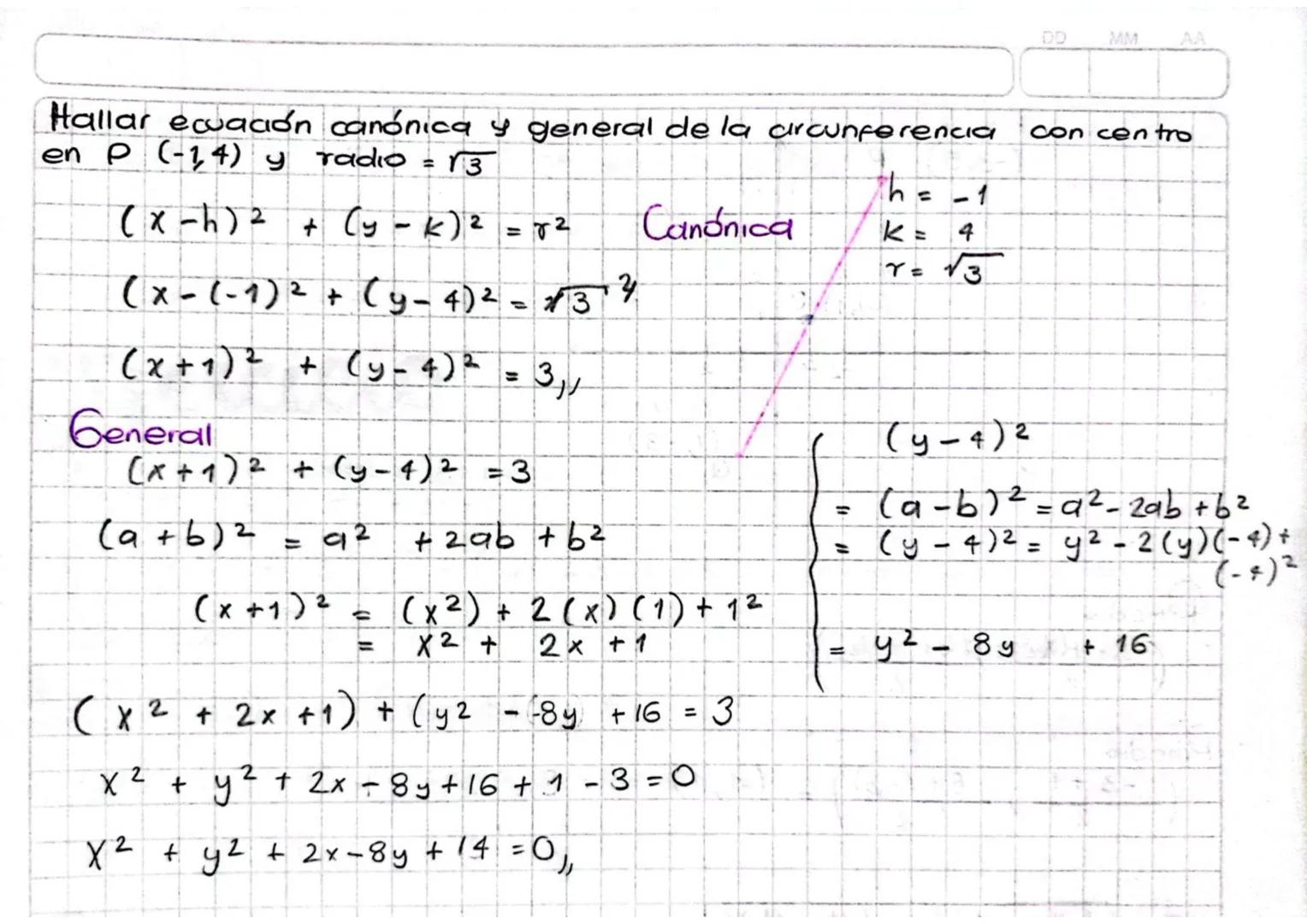 Ecuación canonica
8 de febrero/22
Hallar la ecuación canónica con centro en P (0,0) yra dio 50
h=Q
K. O
1: 50
Y
(0,5)5
4
(x-h)² + (y -K)² =