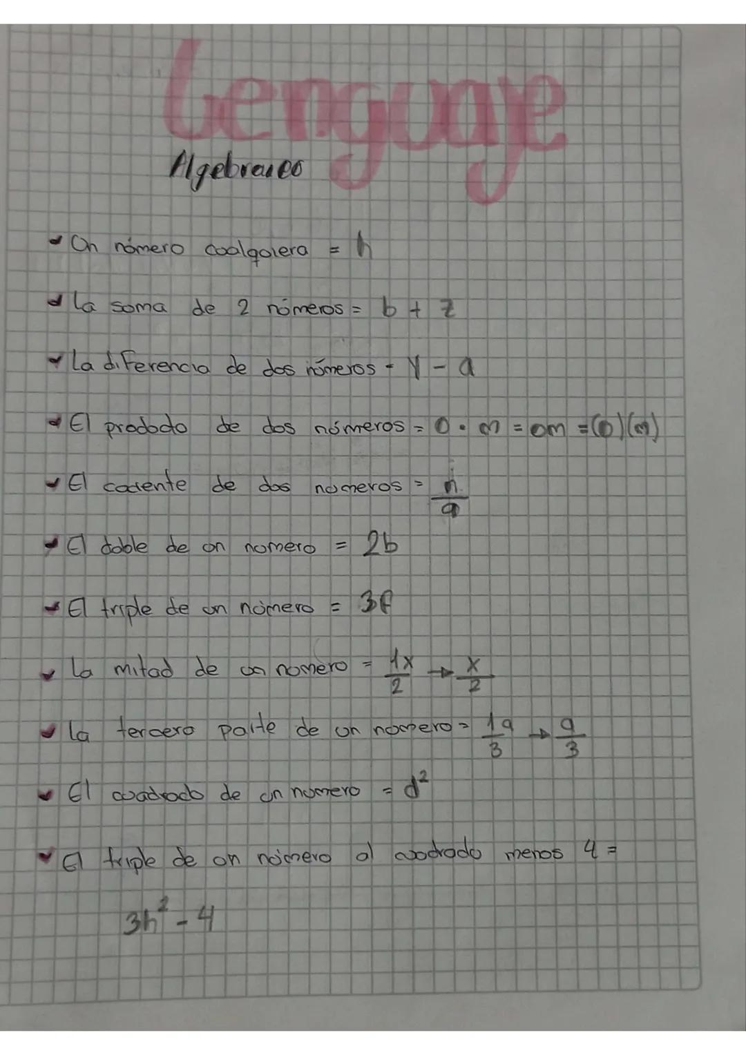 b
P
Algebraico
On nomero coalqolera
191
11
dla soma
de 2 nomeros =
b+Z
La diferencia de dos números - 1 - a
El prododo de dos números = 0. M