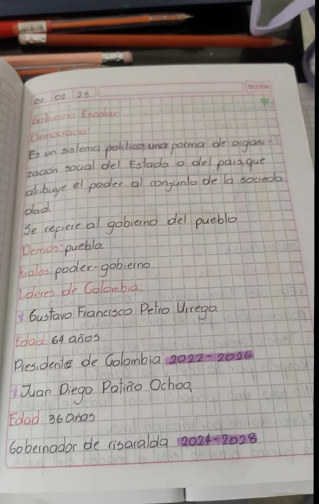 06 02 25
Gobicina Escolar
Democraciat
Scribe
Es un sistema politico, una forma de organi-
zación social del Estado o del pais que
atribu