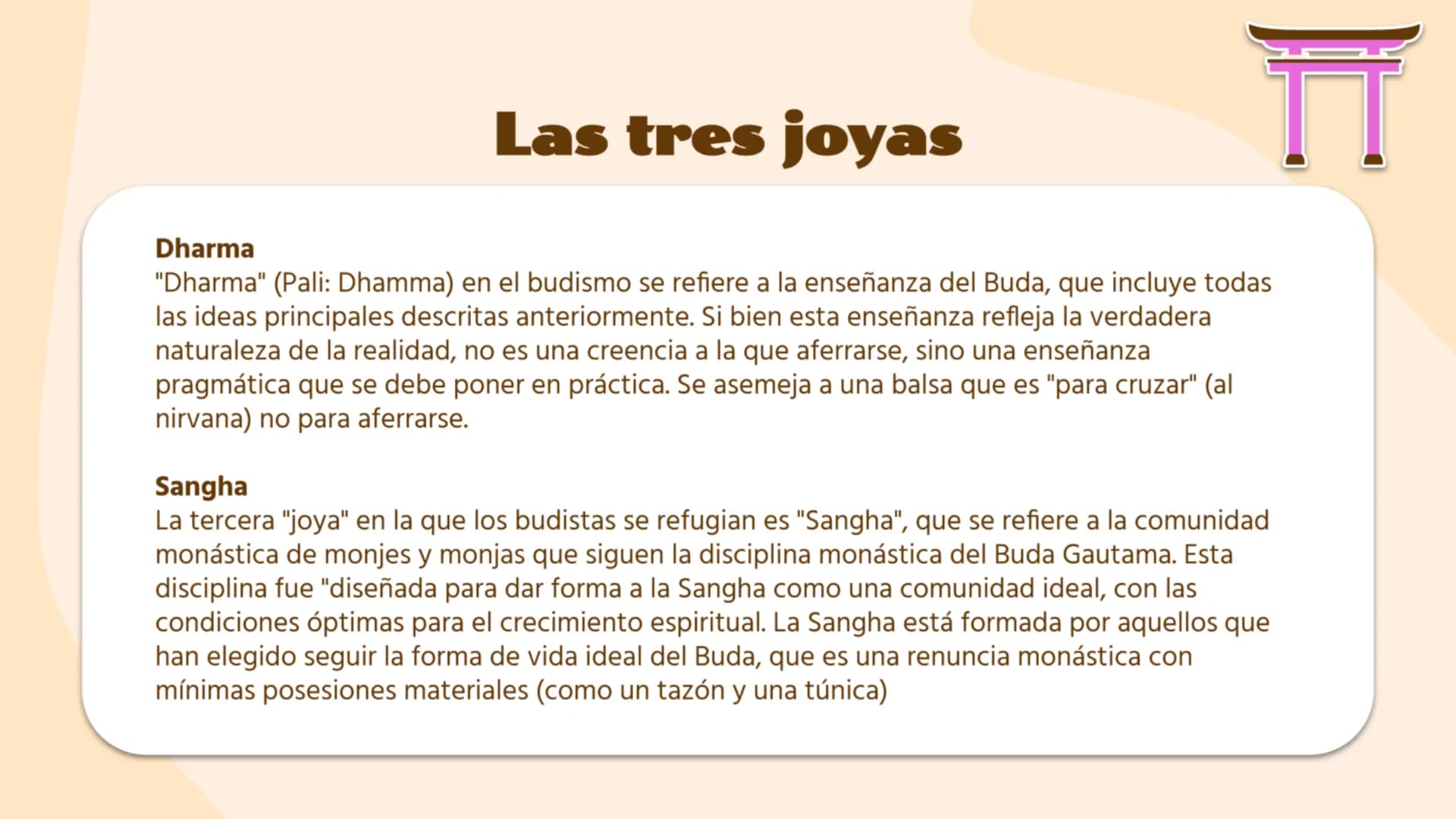 ## Tabla de contenidos
1. 01
¿Que es?
2. 02
¿Qué tipo de
religión es?
3. 03
Creencias
4. 04
Tipos de
budismo
5.
