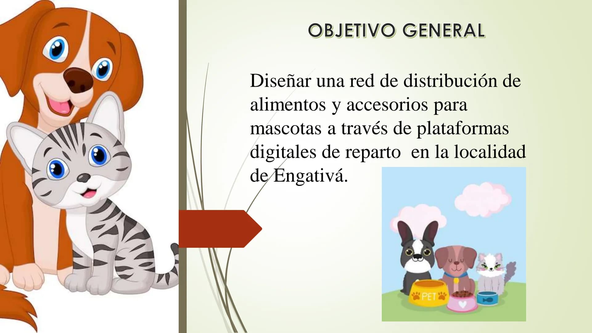 CONTENIDO # OBJETIVO GENERAL
Diseñar una red de distribución de
alimentos y accesorios para
mascotas a través de plataformas
digitales de re