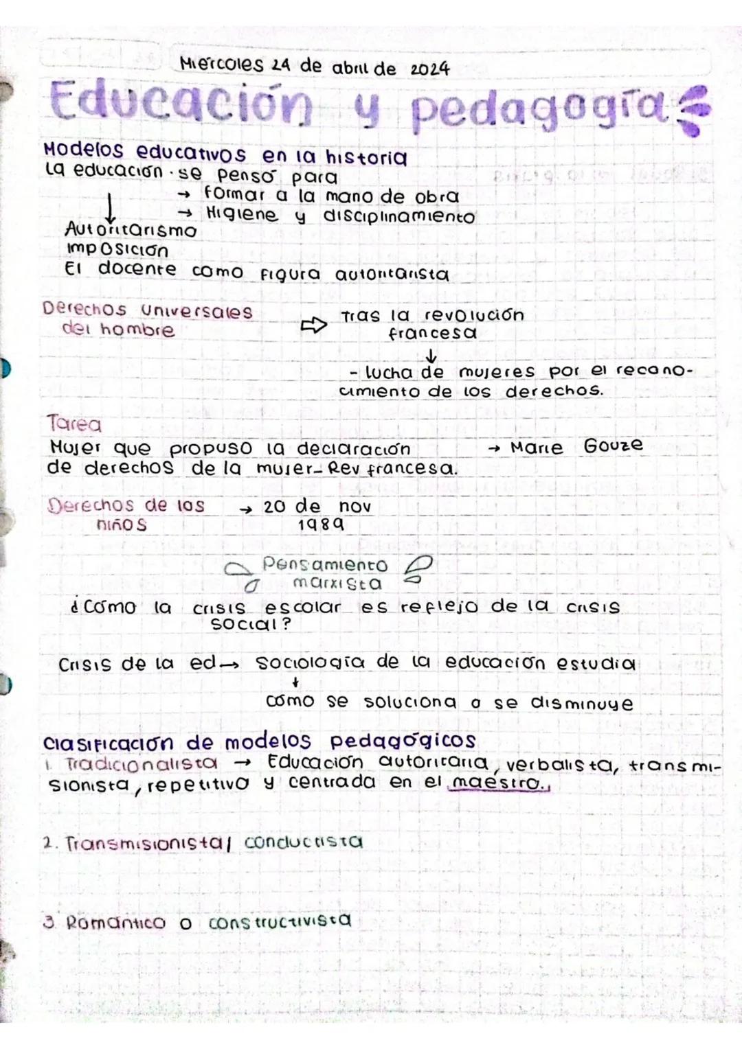 Miercoles 24 de abril de 2024
Educación y pedagogia?
Modelos educativos en la historia
La educación se penso para
→ formar a la mano de obra