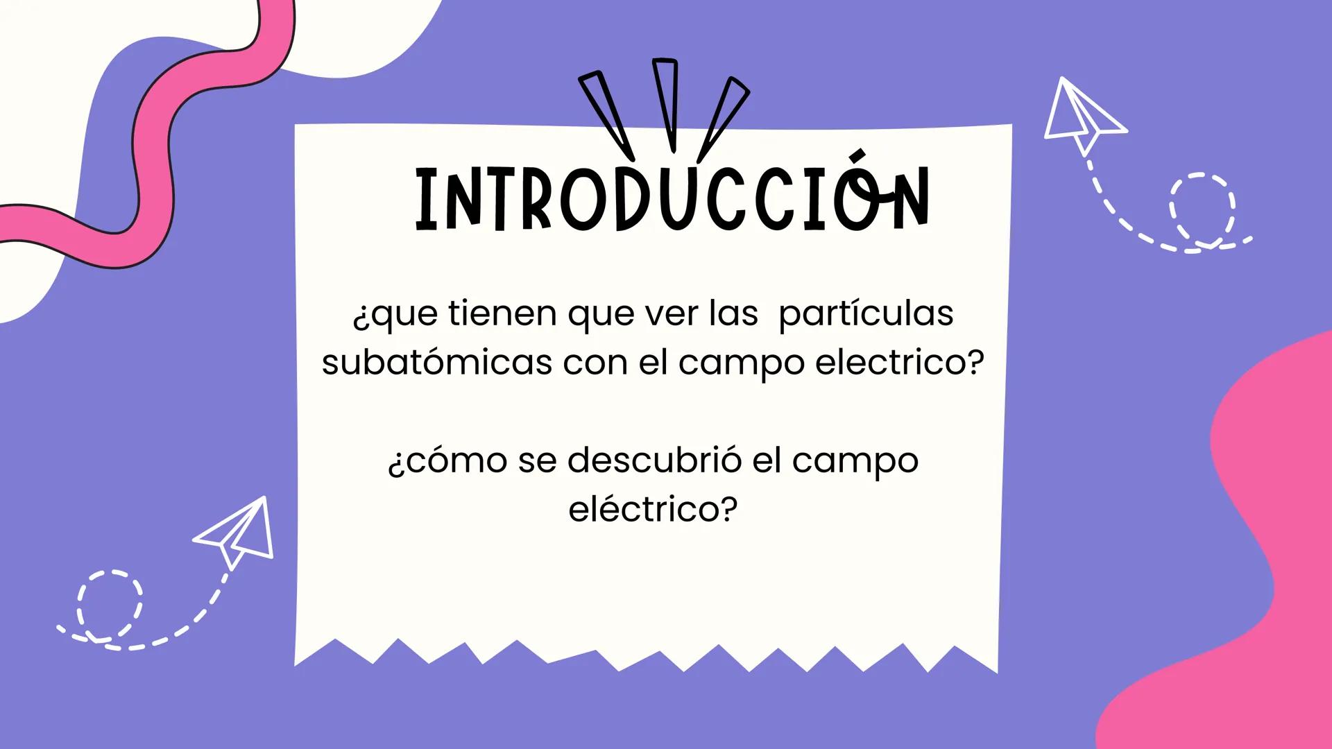 •
TABLA DE CONTENIDO
• 1° Objetivos.
• 2° Introducción
• 3°particulas subatómicas
• 3° Campo eléctrico.
• 4° Conclusiones. OBJETIVOS
Dar a