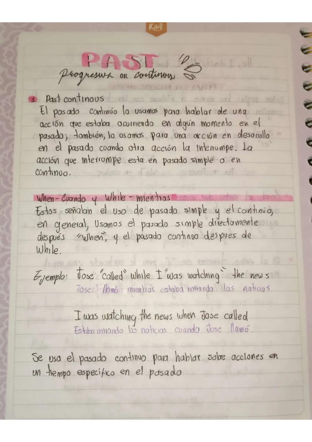 KUT
PAST link I all
риоднения
Past continous
OR continuy
El pasado continuo la usamos para hablar de una
acción que estaba ocurriendo en alg