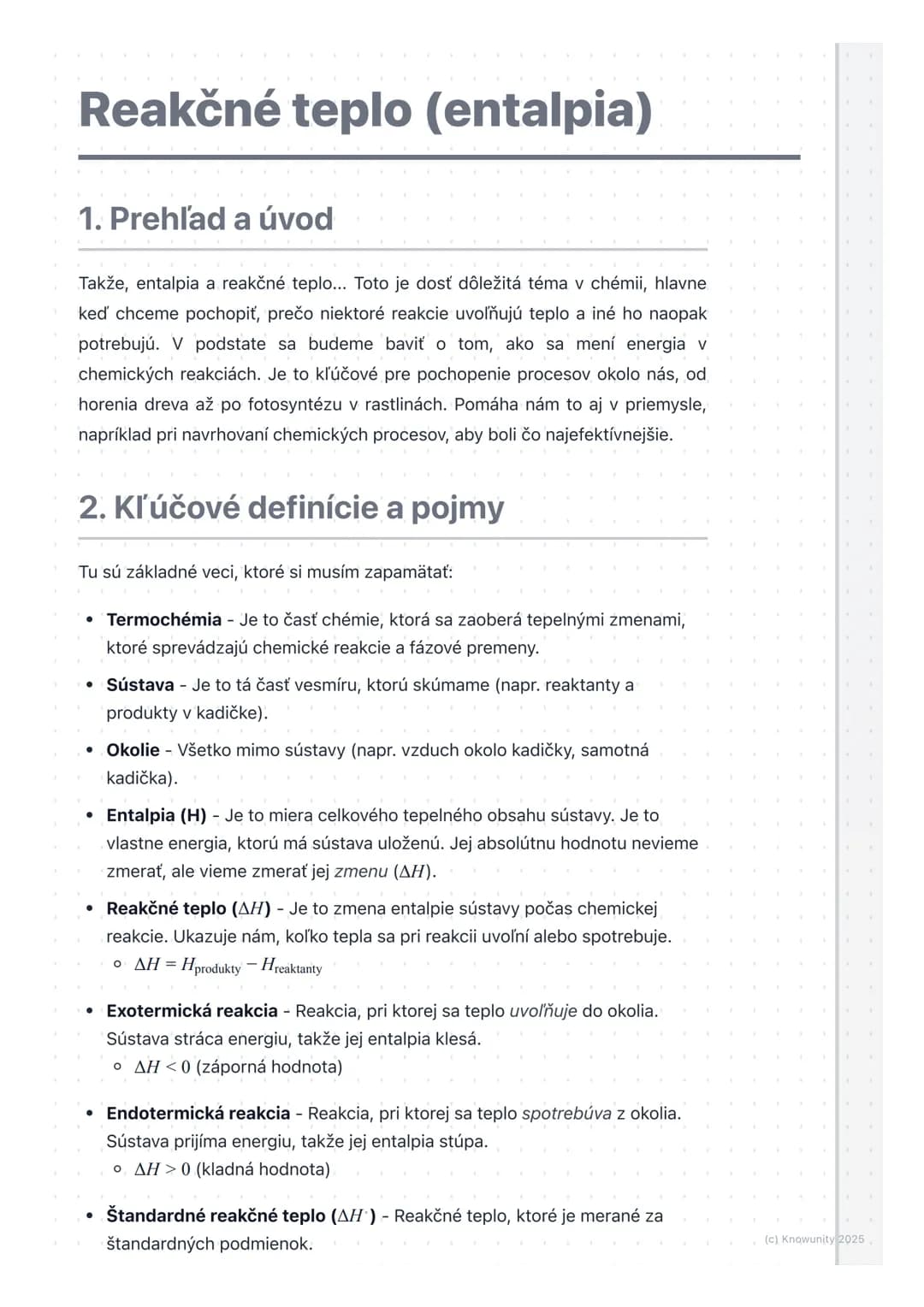 # Reakčné teplo (entalpia)
1. Prehľad a úvod
Takže, entalpia a reakčné teplo... Toto je dosť dôležitá téma v chémii, hlavne
keď chceme poc