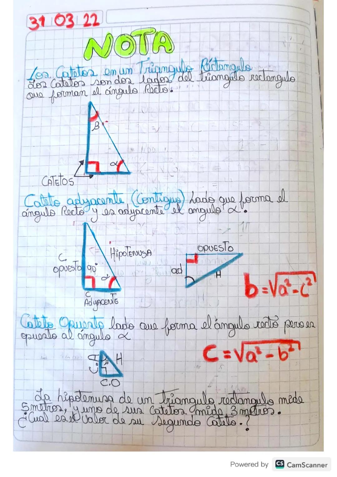Catetos de un triángulo