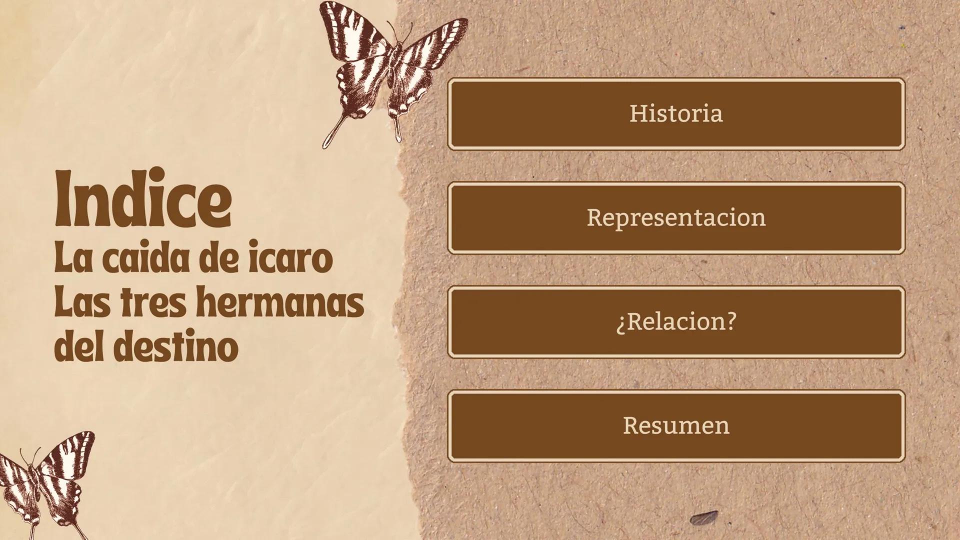 Historia
Indice
La caida de icaro
Las tres hermanas
del destino
Representacion
¿Relacion?
Resumen # La caida de icaroo
La historia de l