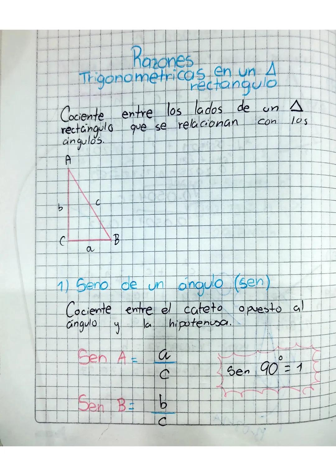Razones trigonometricas en un triangulo rectángulo