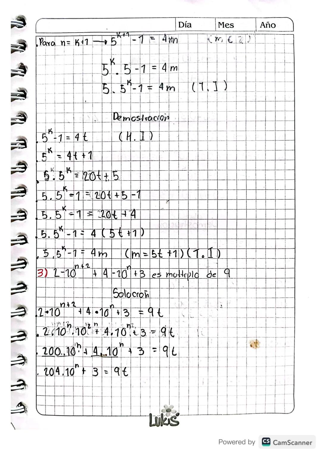 Inducción Matematica.
Demuestre
por
Induccion matematica
7) 1 + 2 + 3 + ... + n = n(n + 2)
Z
Solución
Paran = 17 = 7(1+1)-7=2
2
1 = 1 (be cu