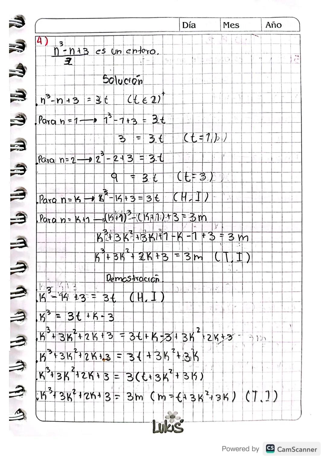 Inducción Matematica.
Demuestre
por
Induccion matematica
7) 1 + 2 + 3 + ... + n = n(n + 2)
Z
Solución
Paran = 17 = 7(1+1)-7=2
2
1 = 1 (be cu