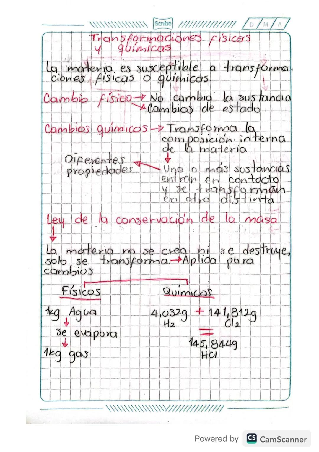 Scribe//////////////// D/M/A
# Transformaciones fisicas
y químicas
La materia es susceptible a transformat
iomaterisices suscel
Cambio fis